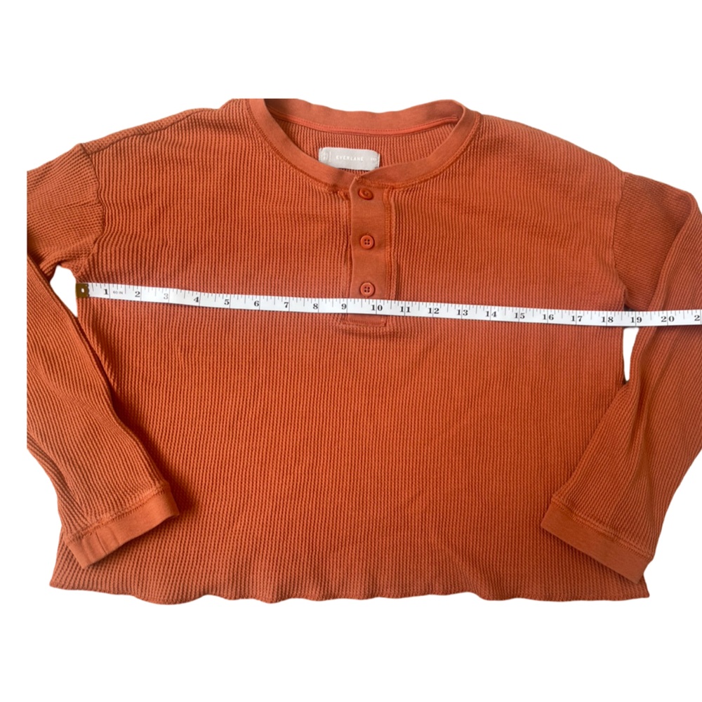EVERLANE Waffle Long Sleeve Crop Shirt, Burnt Orange - XXS - Picture 8 of 13